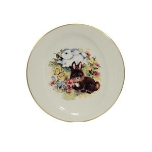 Vintage Pickard Handpainted Spring Bunny Rabbits Easter Gold Rim 9" Plate